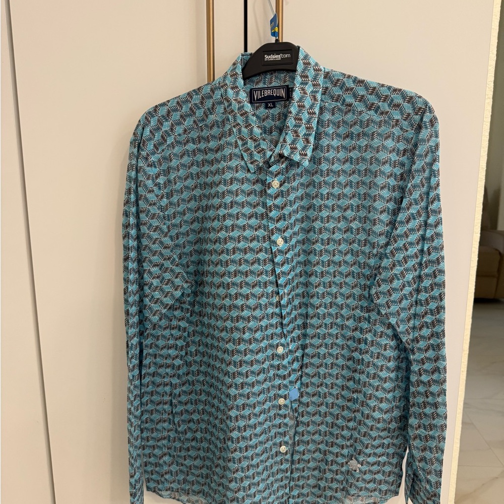 Vilebrequin Turquoise and Brown Geometric Men's Shirt